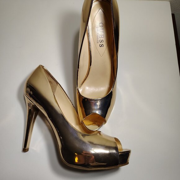 Gorgeous Guess Los Angeles Rose Gold Peep Toe Stiletto's Heels Pumps - Picture 4 of 10